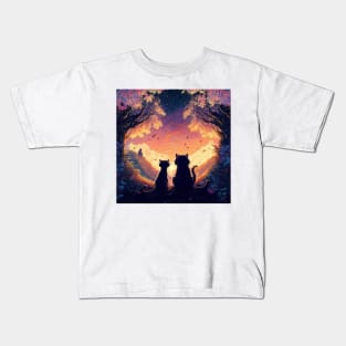 Adorable Two Cats Looking At Sunset Visions Kids T-Shirt